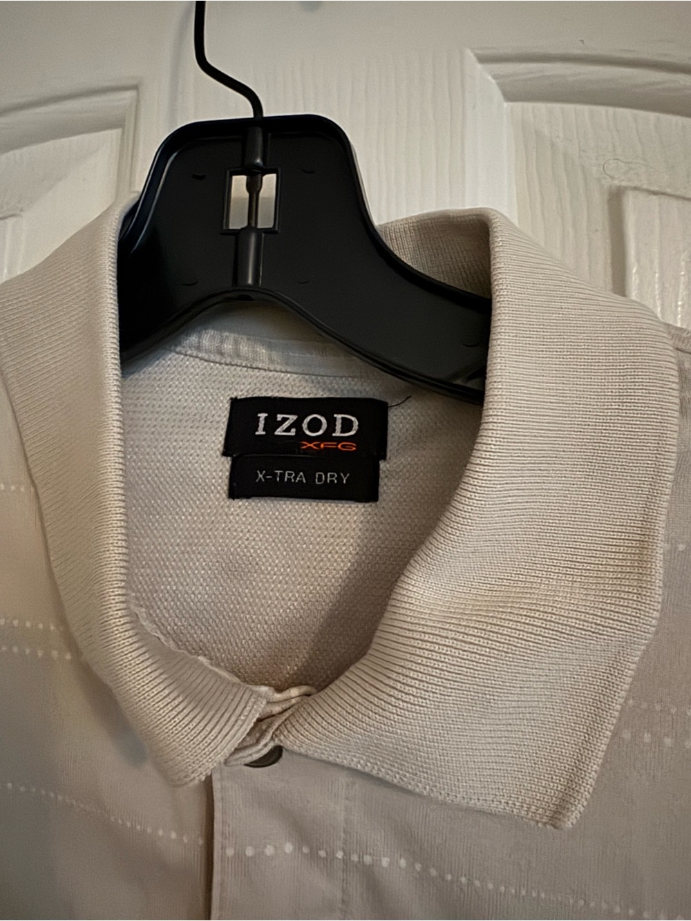 Izod Beige Short-Sleeve Polo with Textured Collar